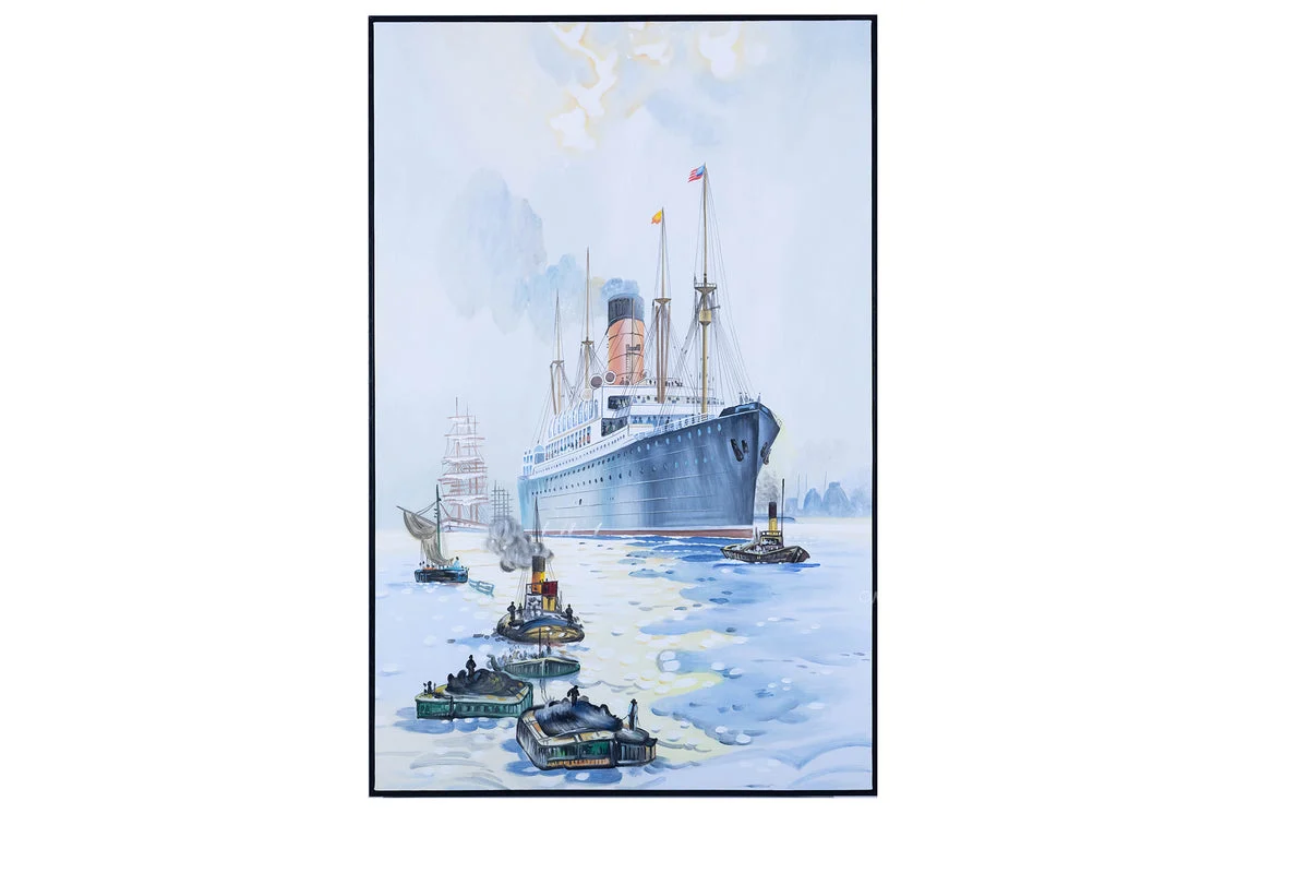 Old Modern Handicrafts Carpathia Canvas Painting – Hand-Painted, Moonlit Scene, Framed, 47"x31"
