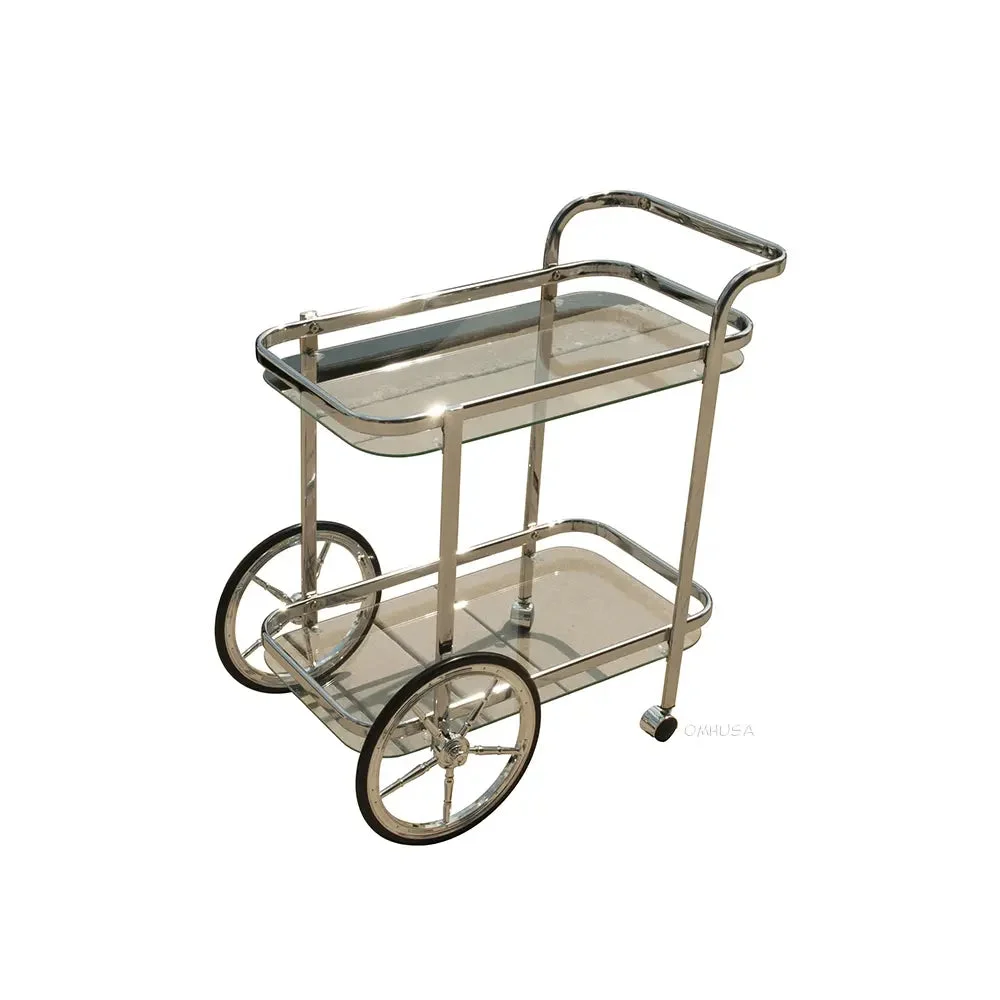 Iron Trim 2-Tier Serving Trolley with Glass Shelves – Chrome Bar Cart