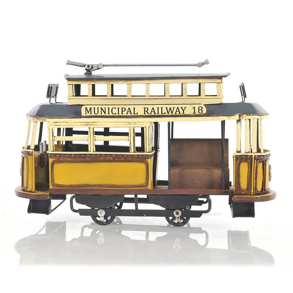 Old Modern Handicrafts Municipal Railway Cable Car - Handcrafted Iron Model, 10.5"