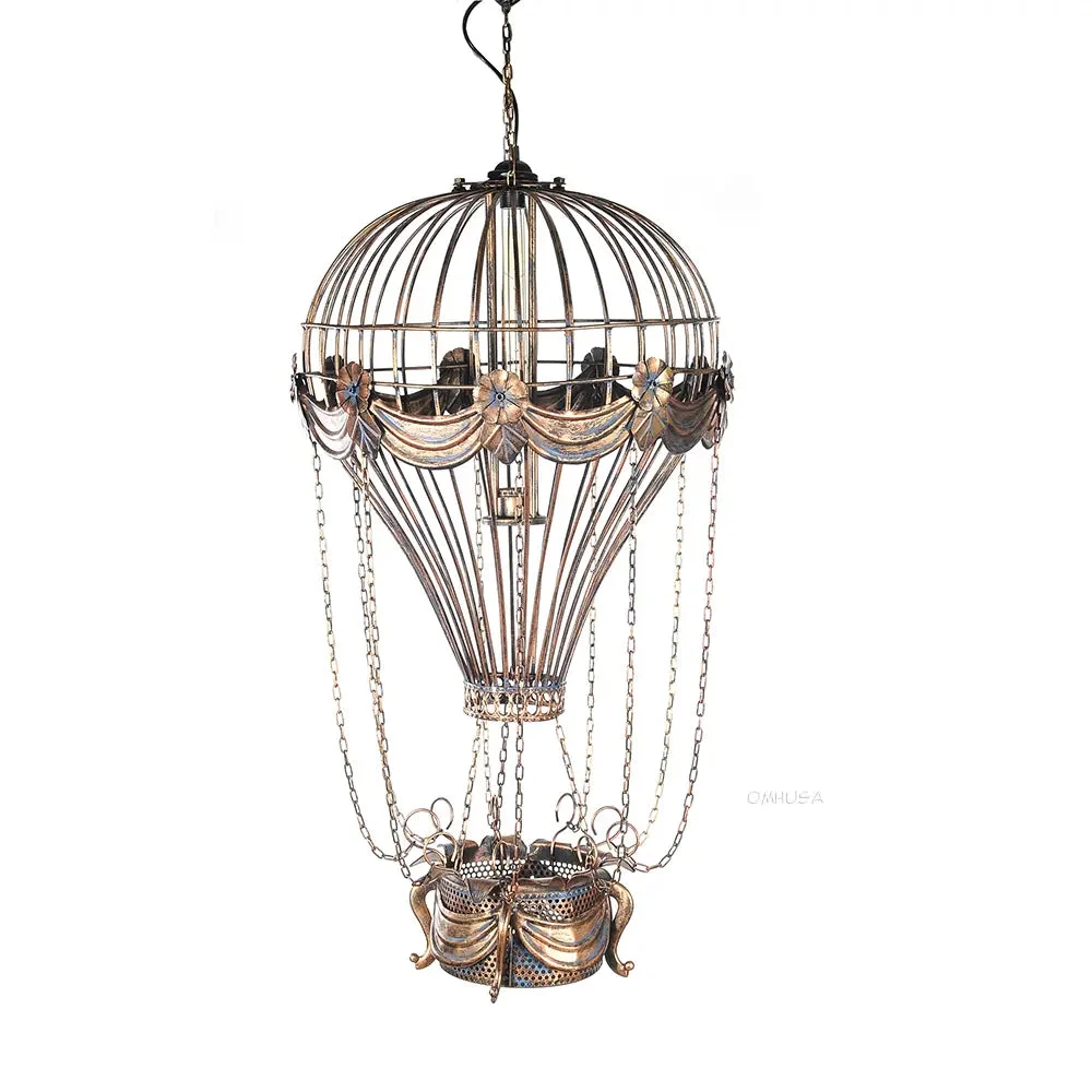 Vintage Hot Air Balloon Pendant Light 41" H – Handcrafted Iron with Decorative Basket By old Modern Handicrafts