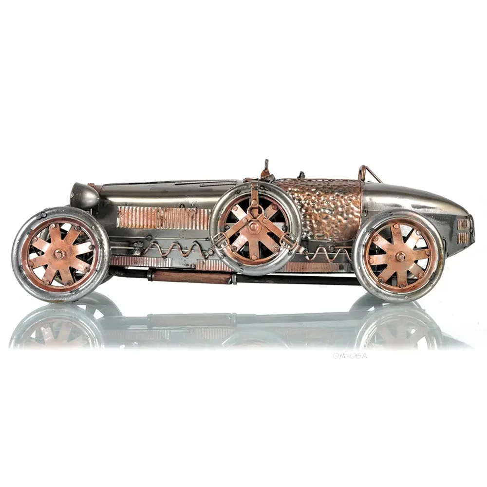Bugatti Type 35 1924 – 4.25 Inch Height – Silver and Bronze Race Car Replica By Old Modern Handicrafts