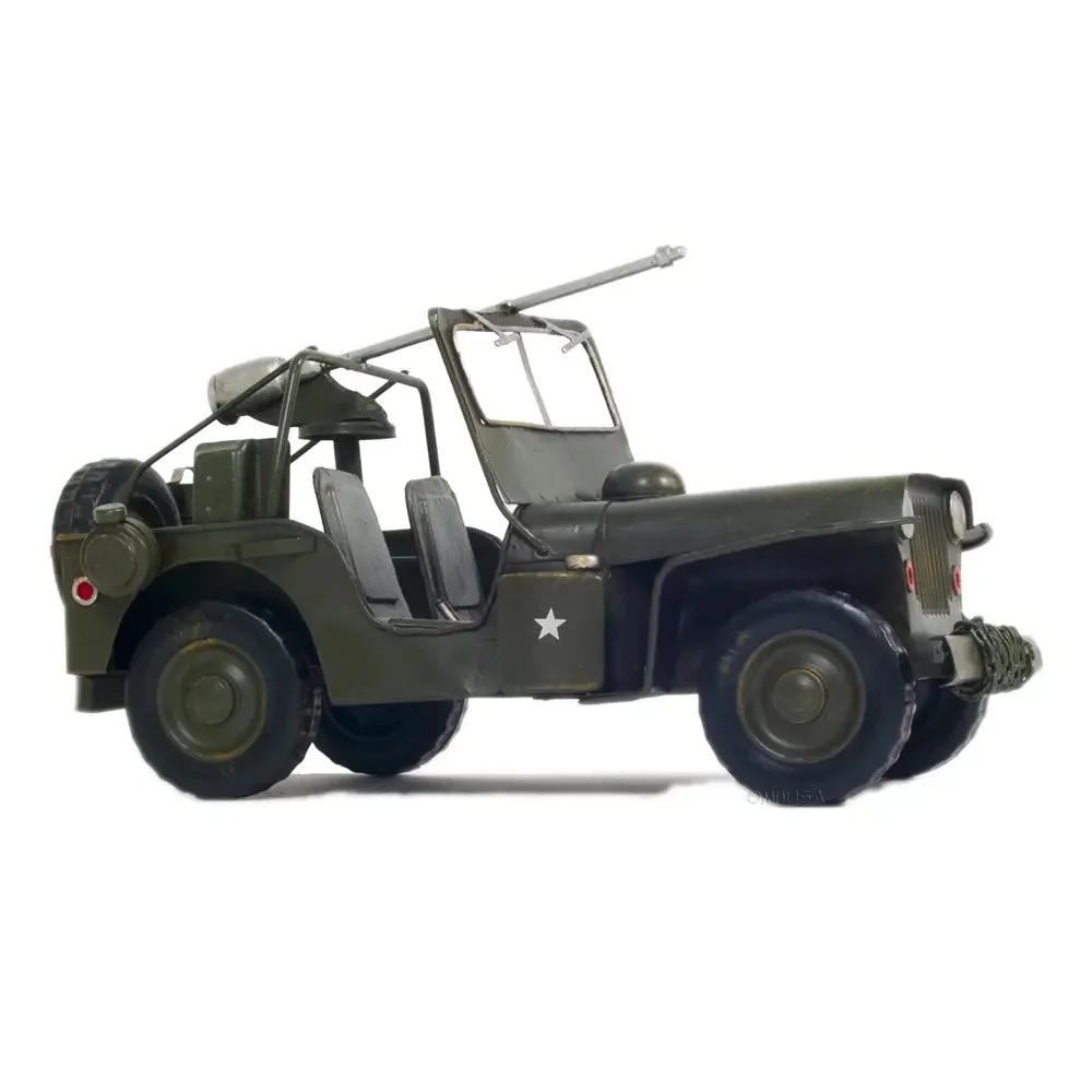WWII Jeep Model – Handmade Iron Willys MB – Military Collectible for Home or Office Display By Old Modern Handicrafts