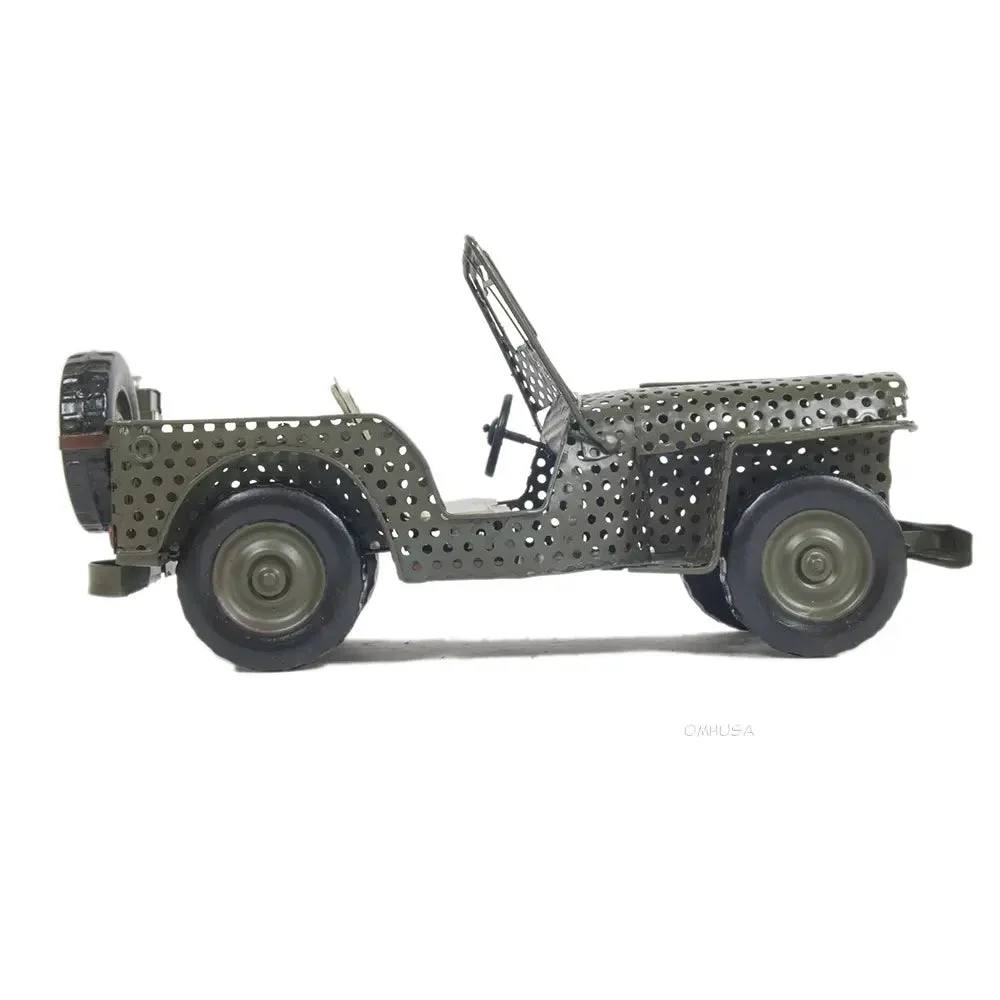 Old Modern Handicrafts 1945 Willys CJ-2A Overland Jeep Model – Handmade Iron Open Frame Design, 11.5" Length
