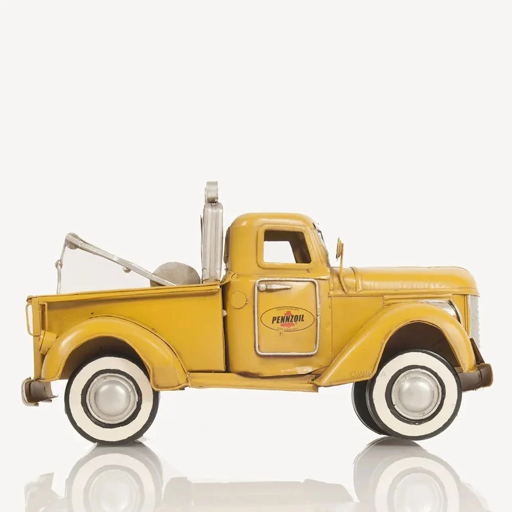 1926 Tow Truck Model – Handmade Iron Collectible – Yellow Vintage Decor Old Modern Handicrafts