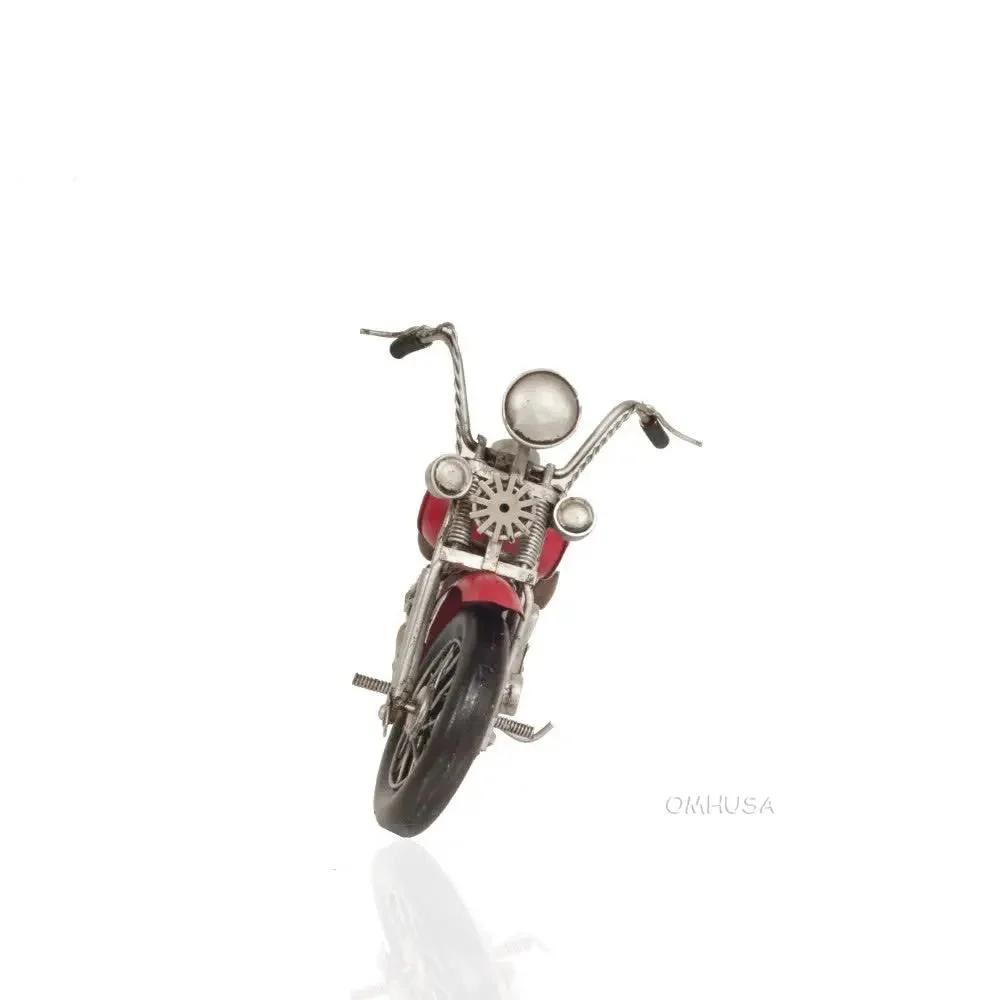 Handmade Iron Motorcycle Model – Red Vintage Harley Design – Display Collectible By Old Modern Handicrafts