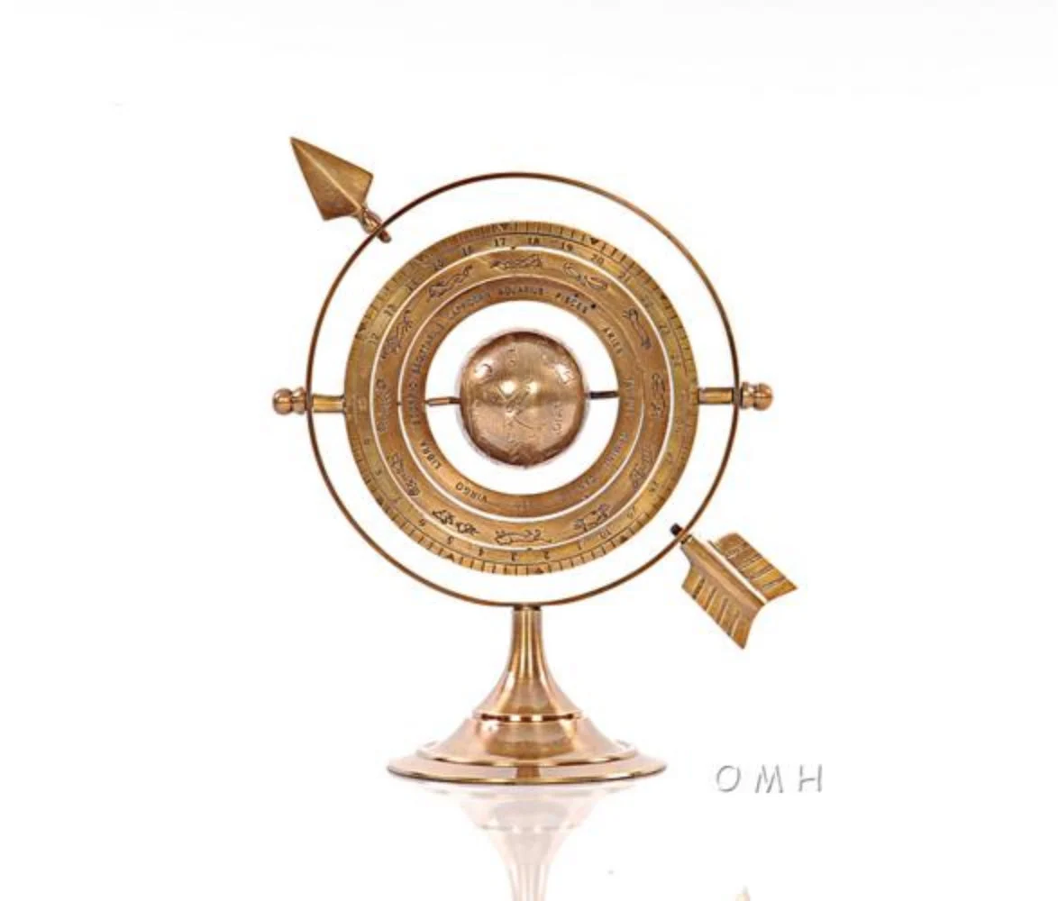 Decorative Brass Armillary 8" H – Zodiac Ring Design – Desktop Globe By Old Modern Handicrafts