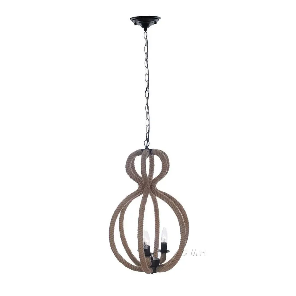 Rope Pendant Lamp – 47.5 Inch Height – 3 Bulb Nautical Hemp Rope Ceiling Light By Old Modern Handicrafts