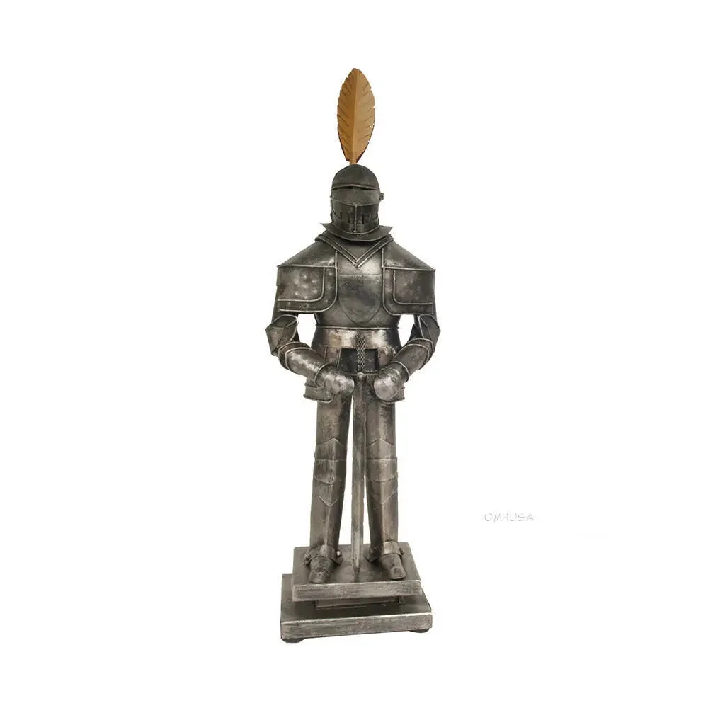 Old Modern Handicrafts Medieval Armor Suit – Handmade Iron Knight Model with Sword & Plume, 21” Tall
