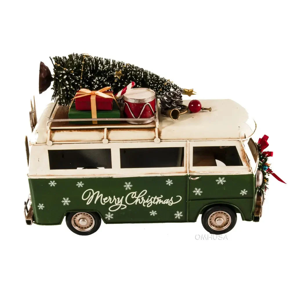 Old Modern Handicrafts 1960s Volkswagen Bus Christmas Model – Handmade Iron Holiday Decor, 13.5"