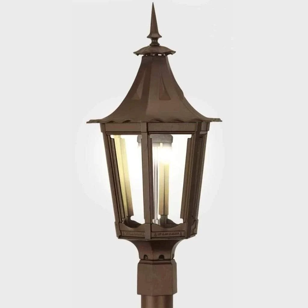 American Gas Lamp Works Cavalier 1400H 13" White Residential Post Mount Aluminum Propane Gas Lamp With Dual Inverted Gas Mantle Light Assembly, Flat Tempered Glass Panes and Universal Finial