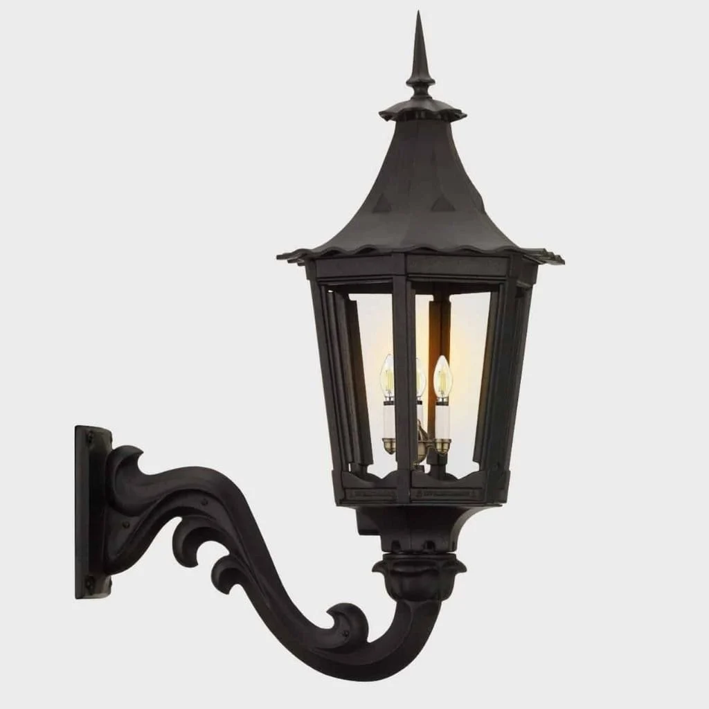American Gas Lamp Works Cavalier 1400W 21" White Residential Wall Mount Aluminum Natural Gas Lamp With Triple Inverted Gas Mantle Light Assembly, Beveled Tempered Glass Panes and Loop Finial