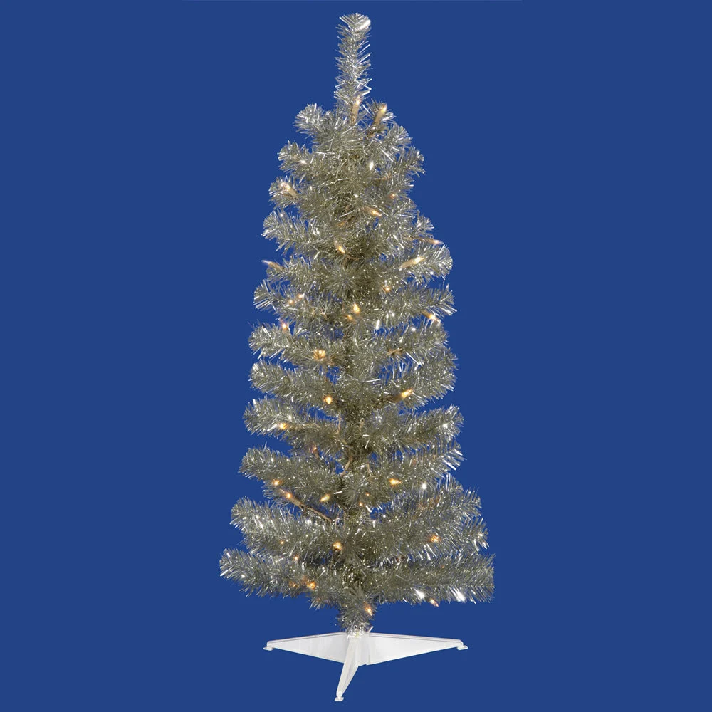 Vickerman B163431LED 3' Champagne Pencil Artificial Christmas Tree Warm White Dura-Lit Led Lights