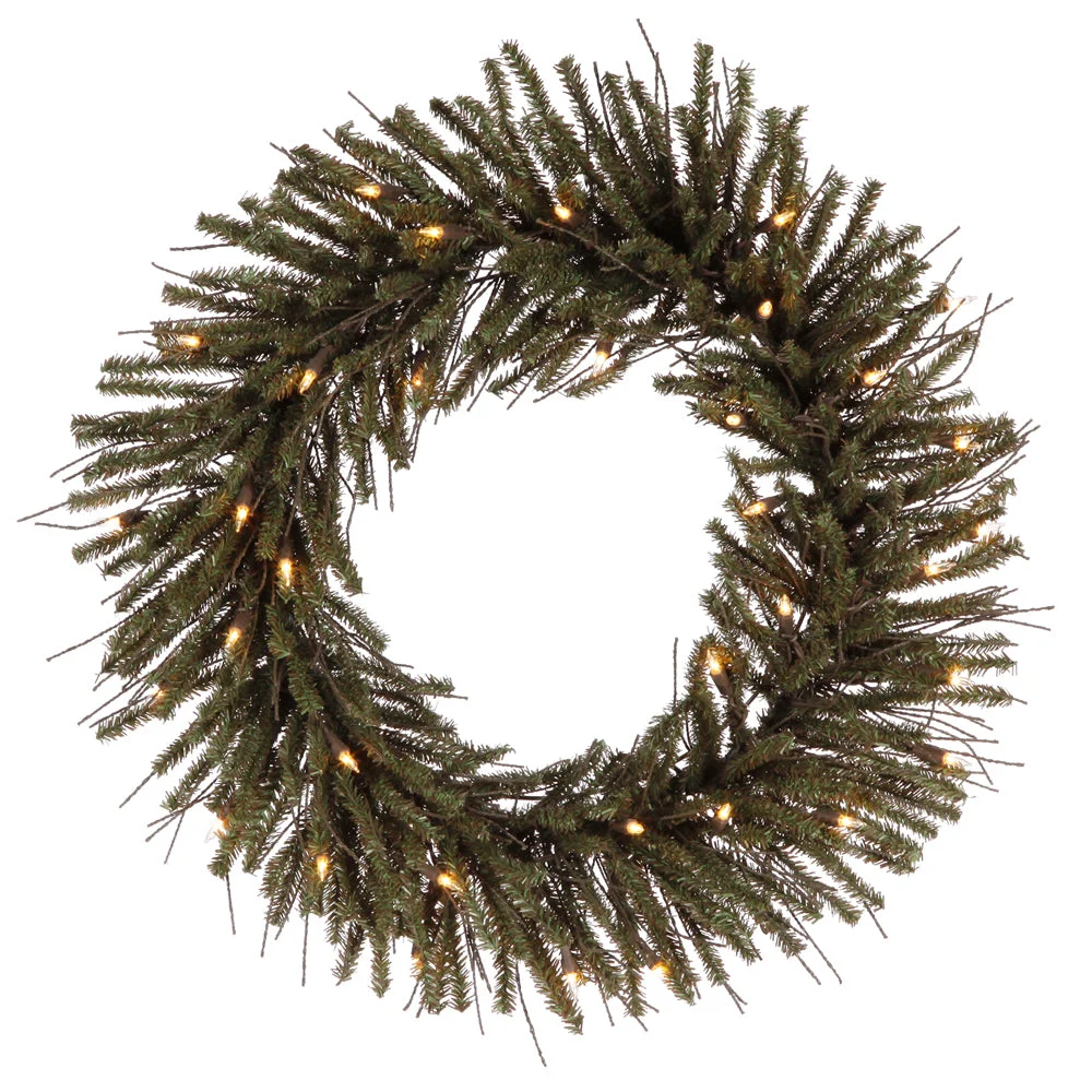 Vickerman B167725LED 24" Vienna Twig Artificial Christmas Wreath Warm White Dura-lit LED Mini Lights