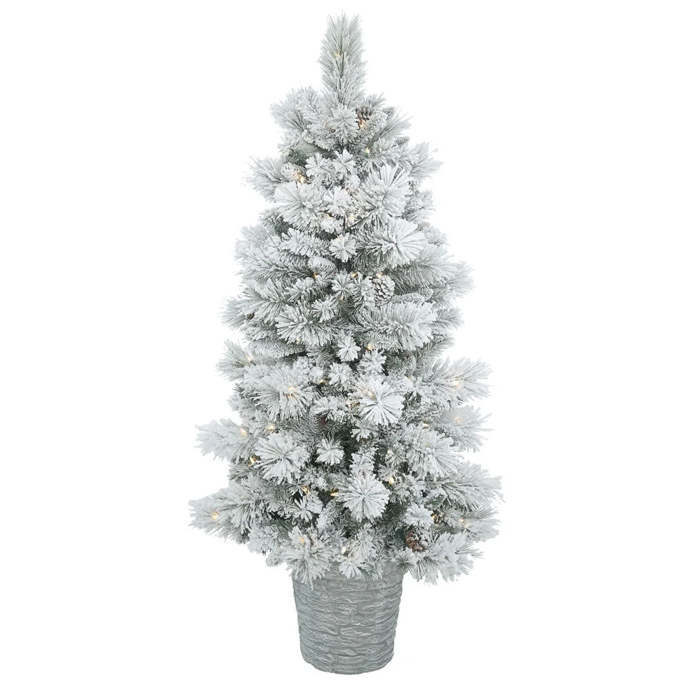 Vickerman B160251LED 5' Potted Flocked Ashton Pine Artificial Christmas Tree Warm White Lights