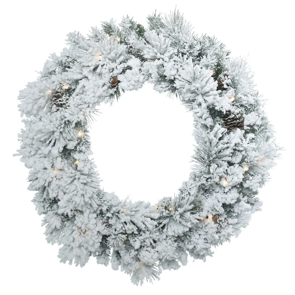 Vickerman B160331LED 30" Flocked Ashton Pine Artificial Christmas Wreath Warm White Dura-lit LED Mini Lights