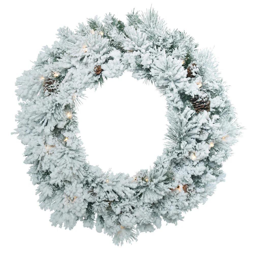 Vickerman B160331 30" Flocked Ashton Pine Artificial Christmas Wreath Clear Dura-lit Incandescent Mini Lights