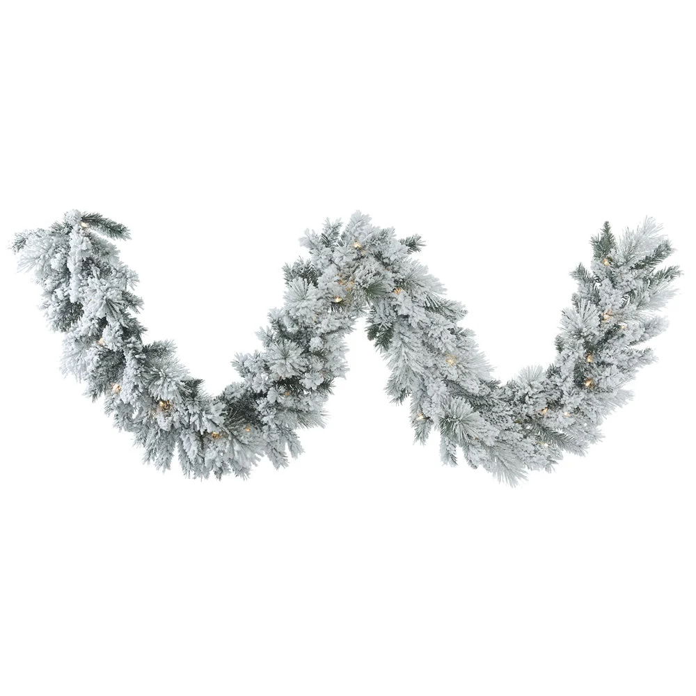 Vickerman B169112LED 9' Flocked Castle Pine Artificial Christmas Garland Warm White Dura-lit LED Mini Lights