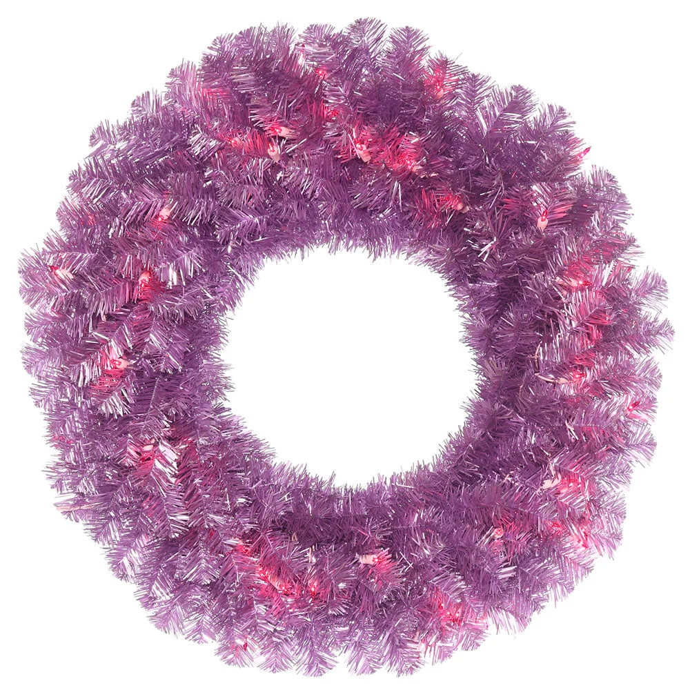 Vickerman B172831LED 30" Artificial Violet Pine Wreath with 240 PVC tips and 70 Dura-Lit® LED Pink Mini Lights