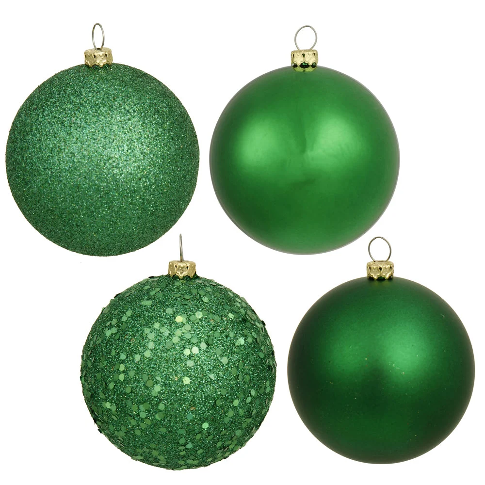 Vickerman N593004DA 12" Green 4-Finish Ball Ornament 4 Per Bag