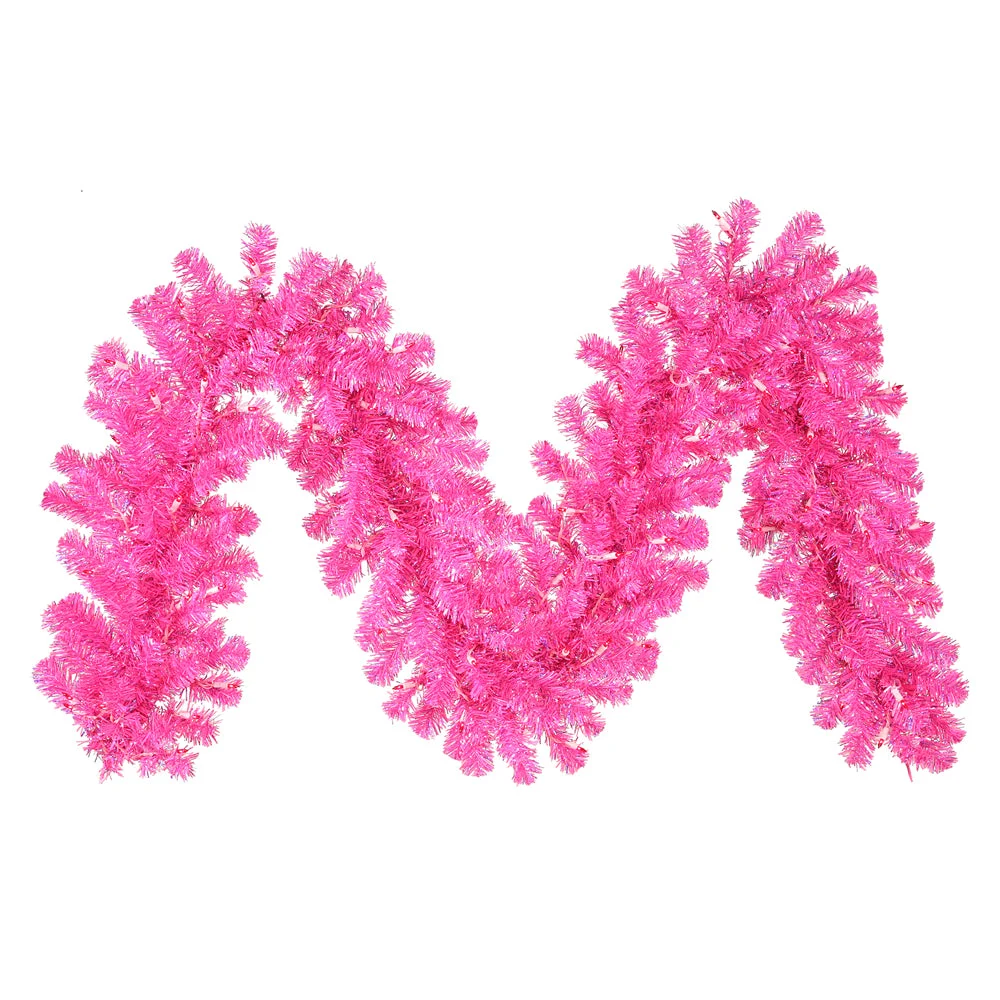 Vickerman B981713Led 9' Hot Pink Artificial Christmas Garland Pink Dura-Lit Led Mini Lights