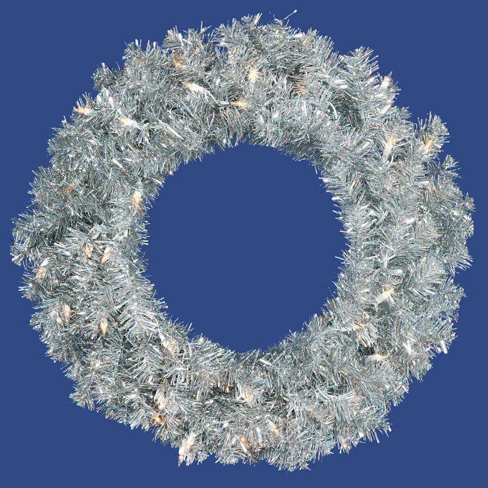 Vickerman B982325LED 24" Silver Artificial Christmas Wreath Warm White Dura-lit LED Mini Lights