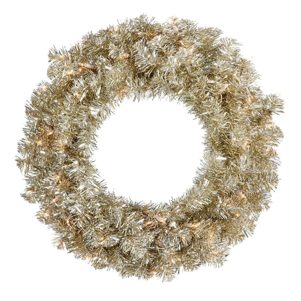 Vickerman B982525 24" Champagne Artificial Christmas Wreath Clear Dura-lit Incandescent Mini Lights