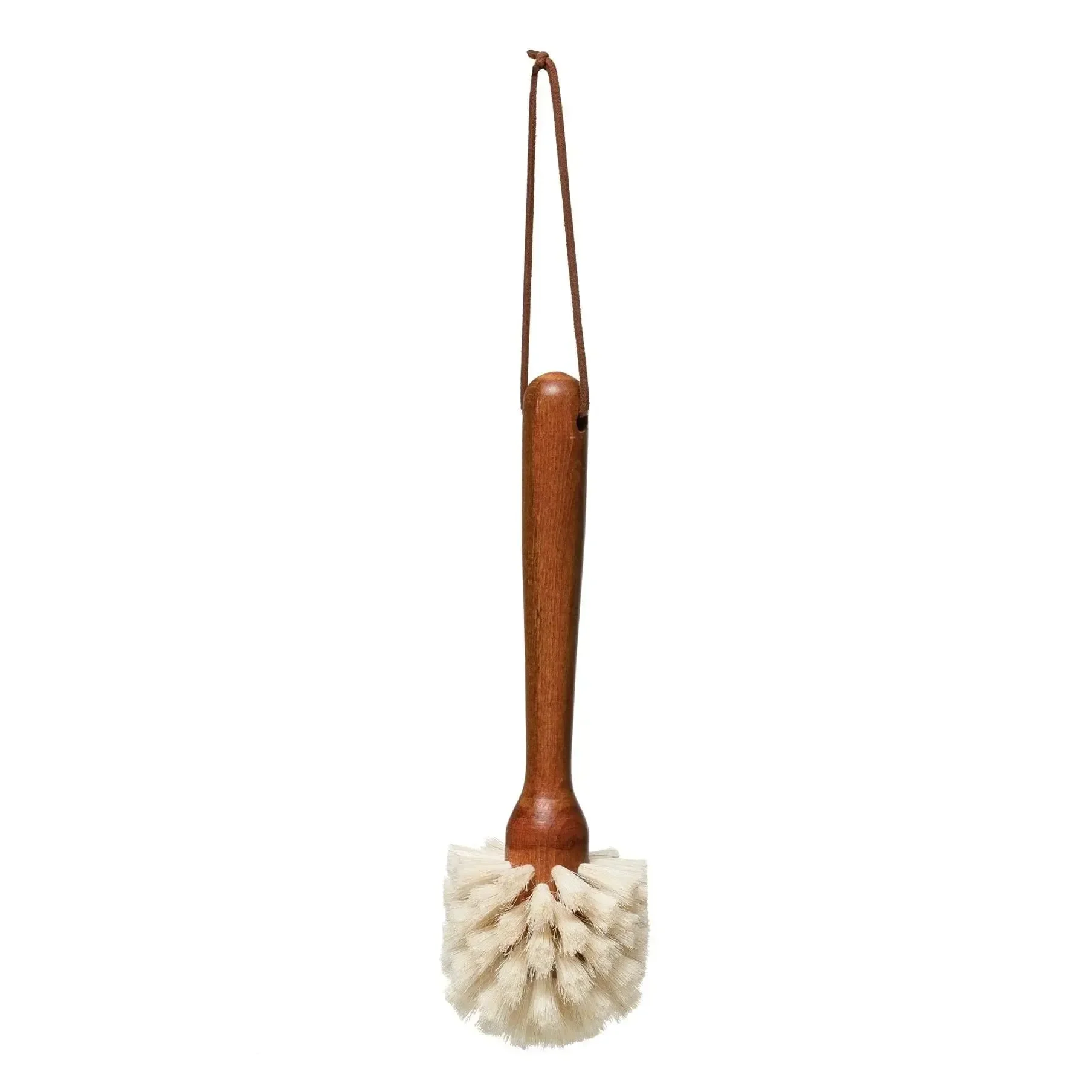 Beech Wood Dish Brush with Leather Strap - Brown