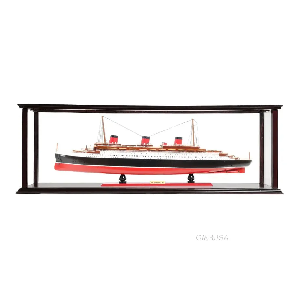 Normandie Large Ship Model with Display Case – Handcrafted Wooden Replica – 15 Inch By Old Modern Handicrafts