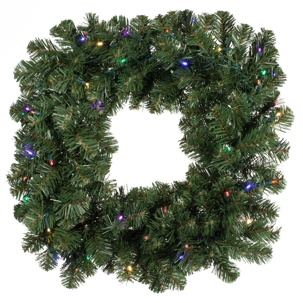 Vickerman C164826LED 24" Oregon Fir Artificial Christmas Square Wreath Multi-colored Single Mold LED Wide Angle Lights