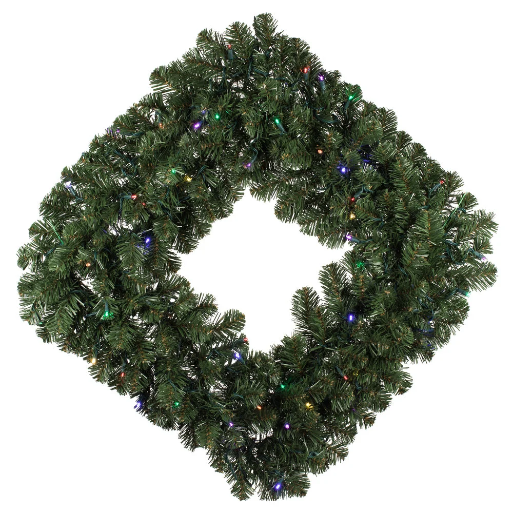 Vickerman C164832LED 30" Oregon Fir Artificial Christmas Square Wreath Multi-colored Single Mold LED Wide Angle Lights