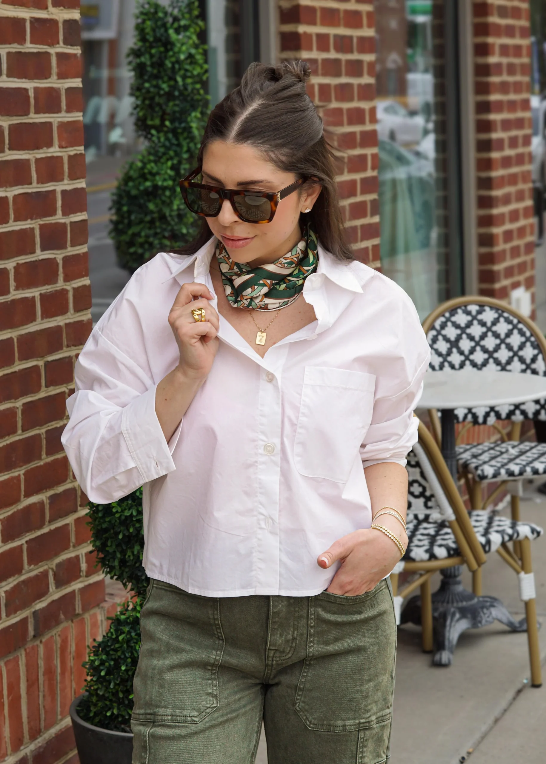 Logan Cropped Folded Cuff Blouse