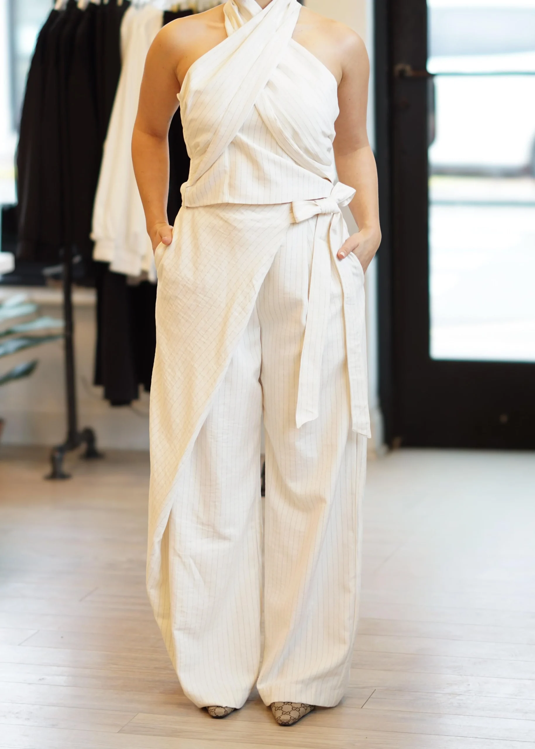 Sloane Overlap Tie Pinstripe Trouser