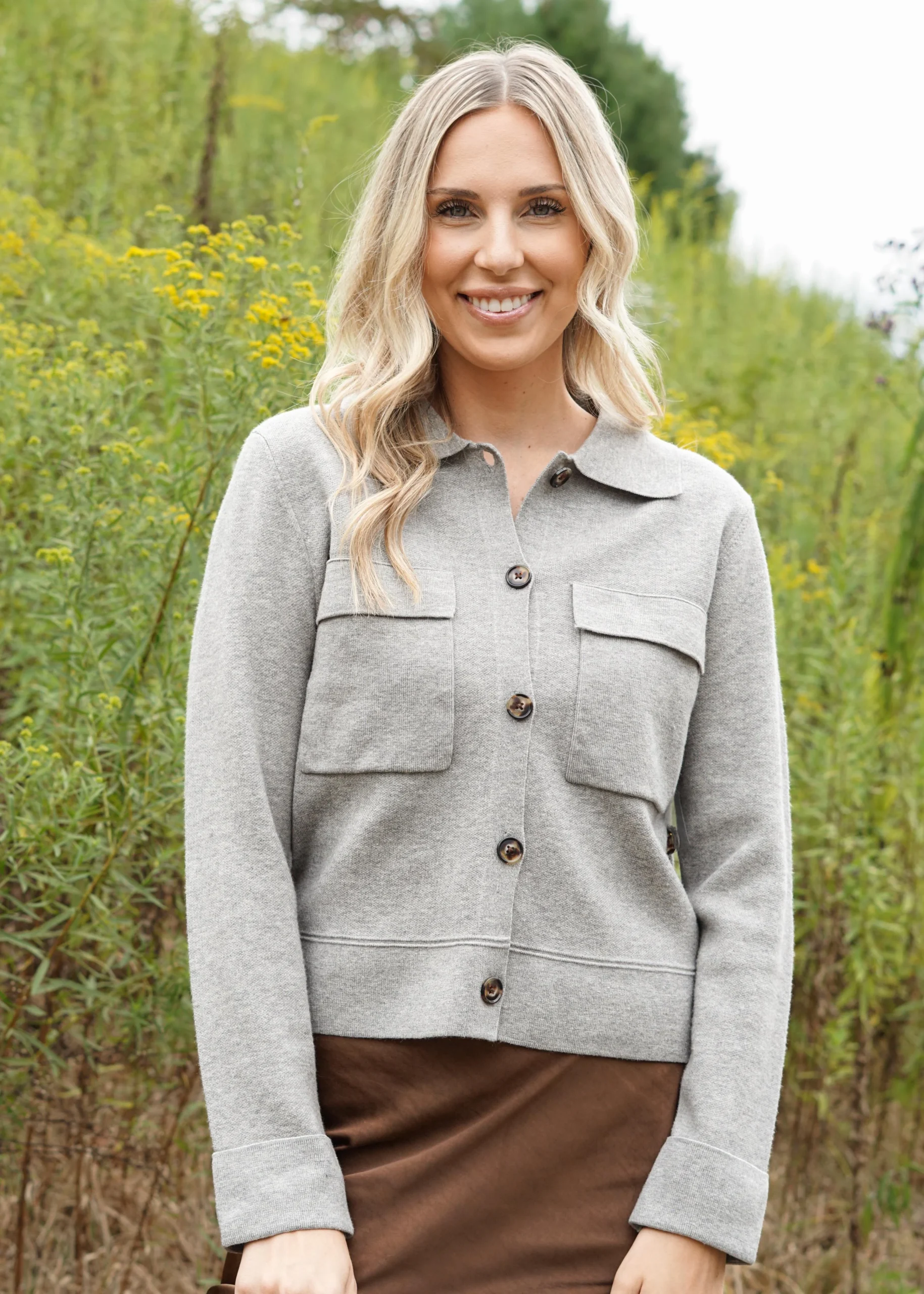Vivienne Collared Cardigan Sweater // Grey