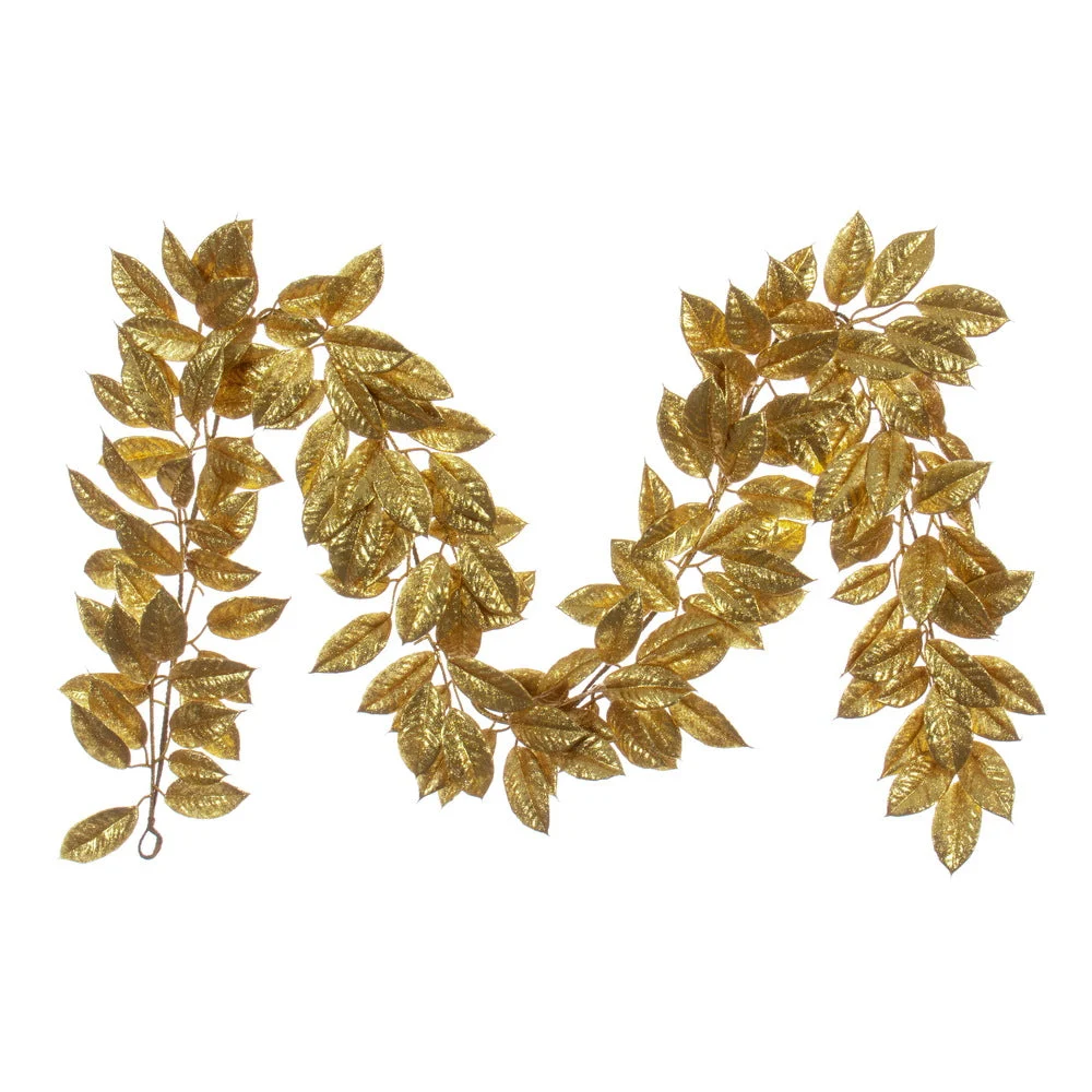 Vickerman FK221672 6' Gold Artificial Gardenia Glitter Garland