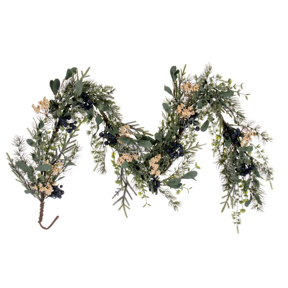 Vickerman FQ221960 5' Green Artificial Pine Blueberry And White Berry Garland
