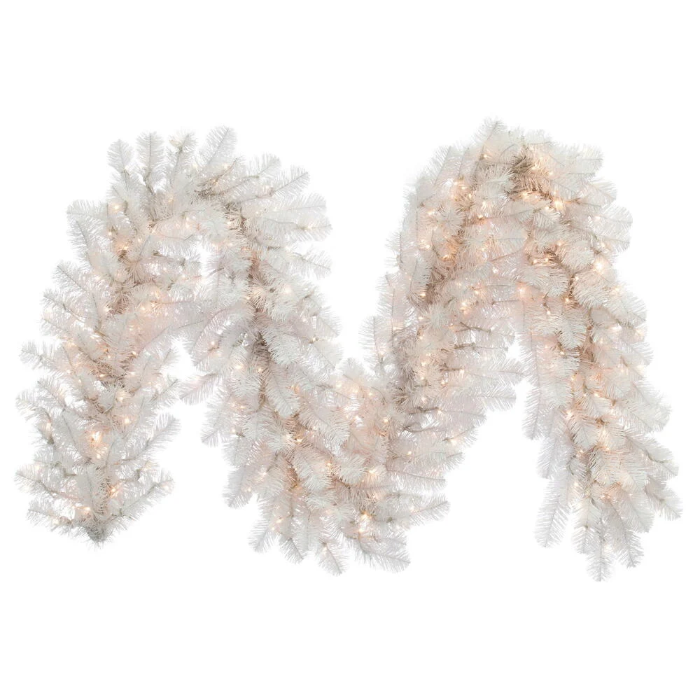 Vickerman G182818LED 9' X 18" White Artificial Christmas Garland Warm White Led 3Mm 8 Function Lights