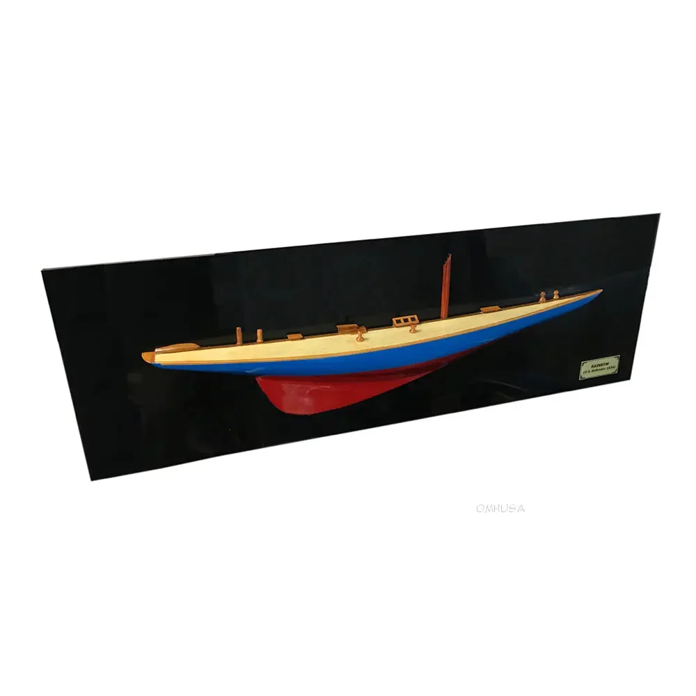 Half Hull Model Boat – Wooden Handmade Display – 12 Inch Rainbow Yacht Design By Old Modern Handicrafts