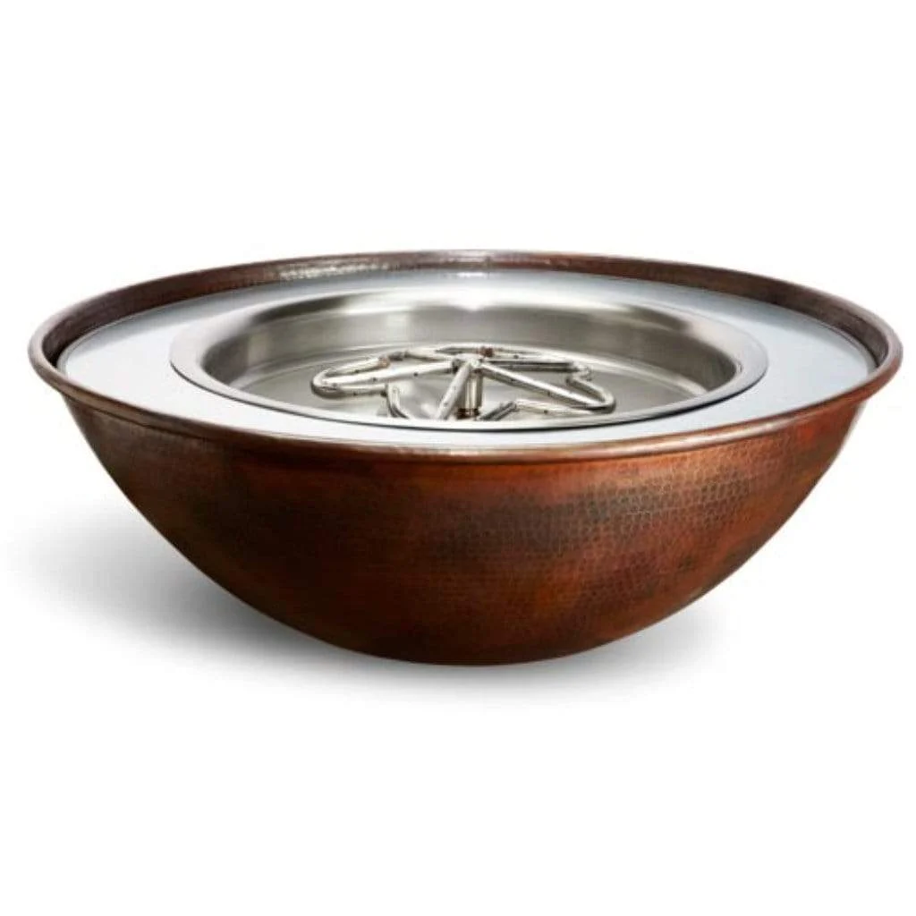 HPC Copper Bowl Series 31" 120VAC Hammed Tempe Fire Bowl With Standard Propane Burner & Electronic Ignition