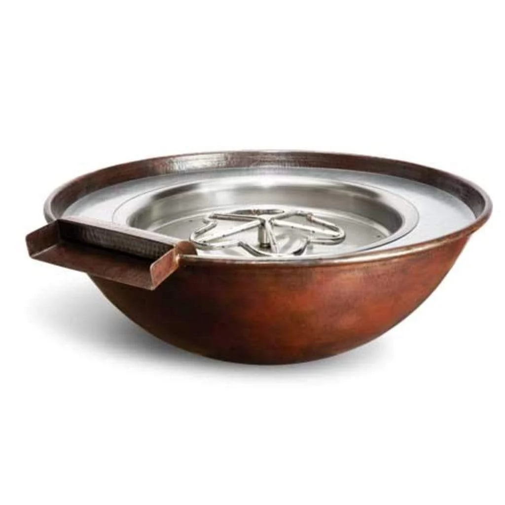 HPC Copper Bowl Series 31" Hammed Tempe Fire & Water Bowl With Standard Propane Burner & Electronic Ignition