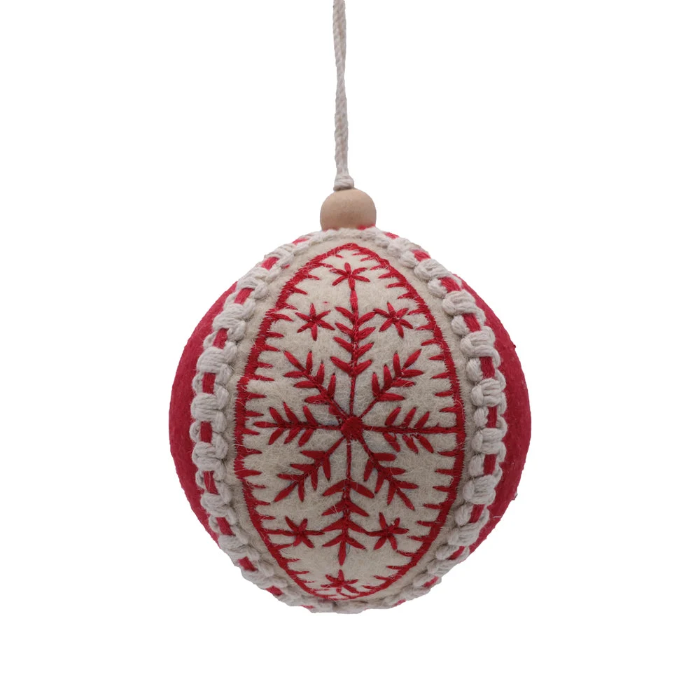 Vickerman JE210132 4" Red And White Felt Snowflake Ball 2 Pieces Per Unit
