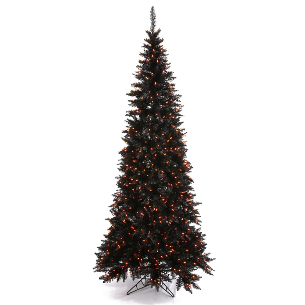 Vickerman 5.5' Black Fir Slim Artificial Christmas Tree Orange Dura-lit LED