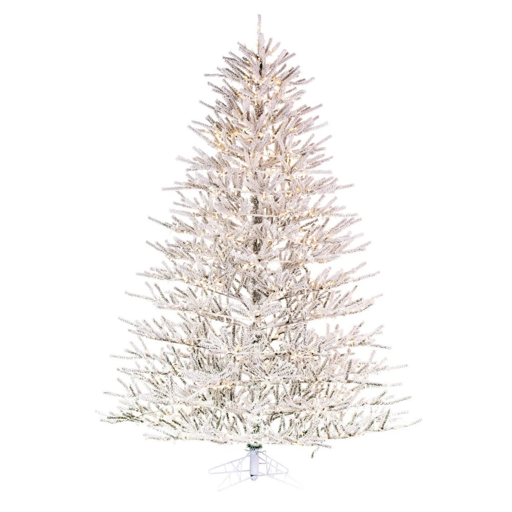 10' x 81" Flocked Pistol Pine Artificial Pre-lit Xmas Tree Warm White 3mm LED