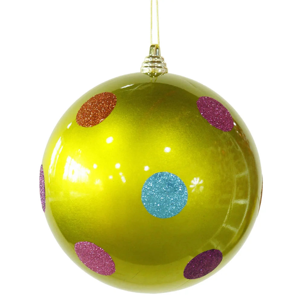 Vickerman M120413 8" Lime Candy Finish Ball Christmas Ornament With Multi-Colored Polka Dots