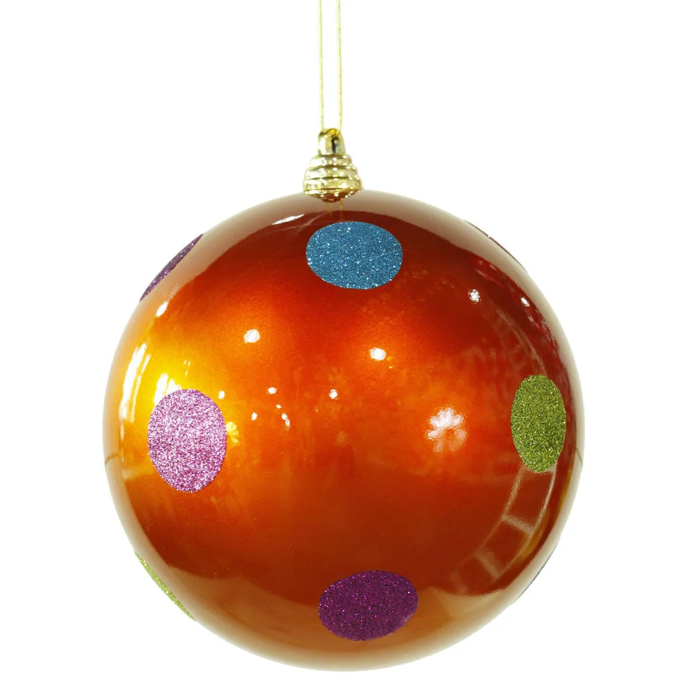 Vickerman M120418 8" Orange Candy Finish Ball Christmas Ornament With Multi-Colored Polka Dots