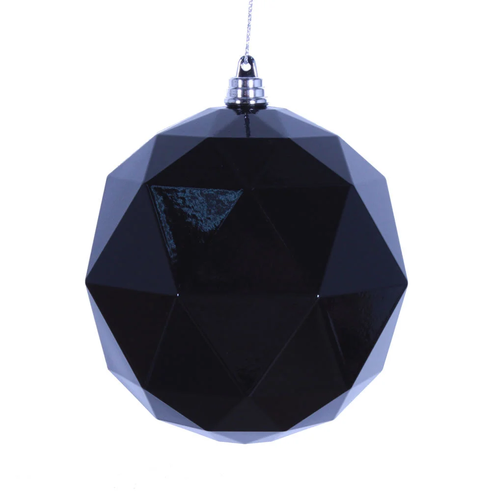 Vickerman M177417DS 6" Black Shiny Geometric Ball Ornament 4 Per Bag