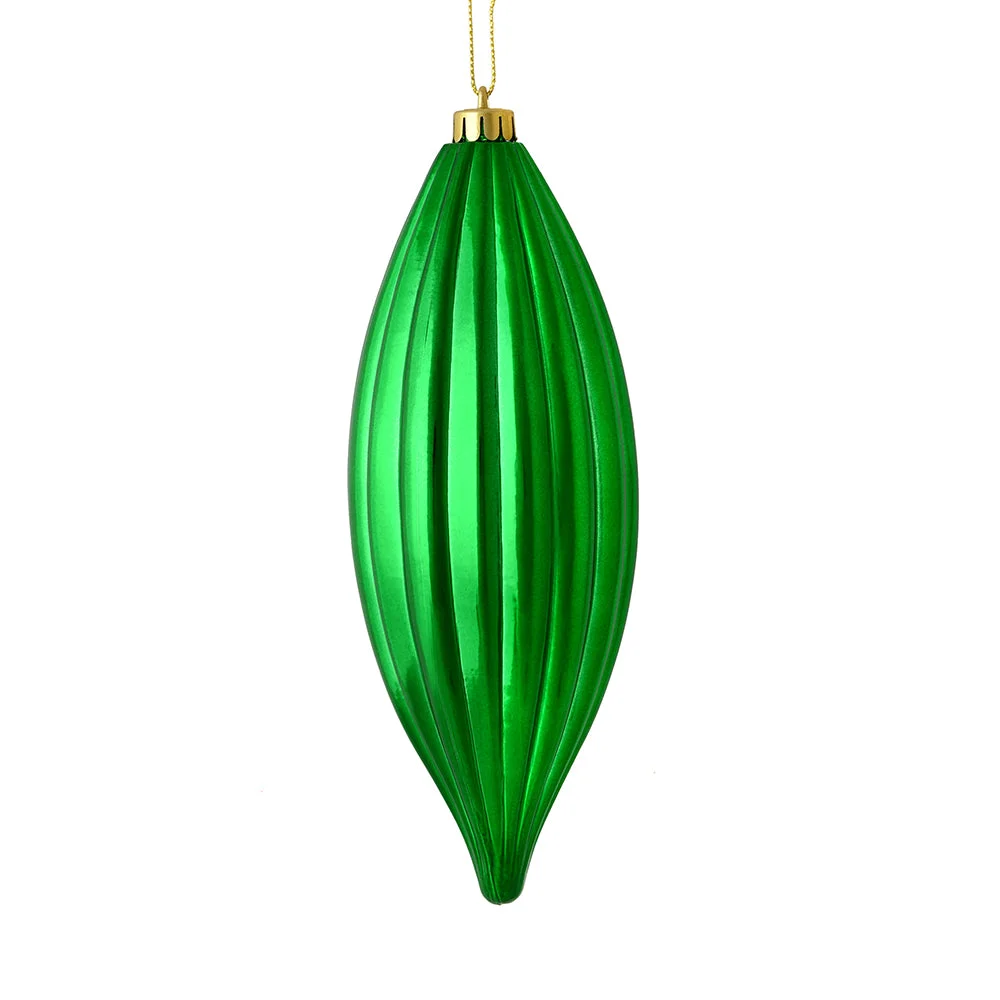 Vickerman M183204S 8" Green Shiny Line Finial Ornament Pack Of 4