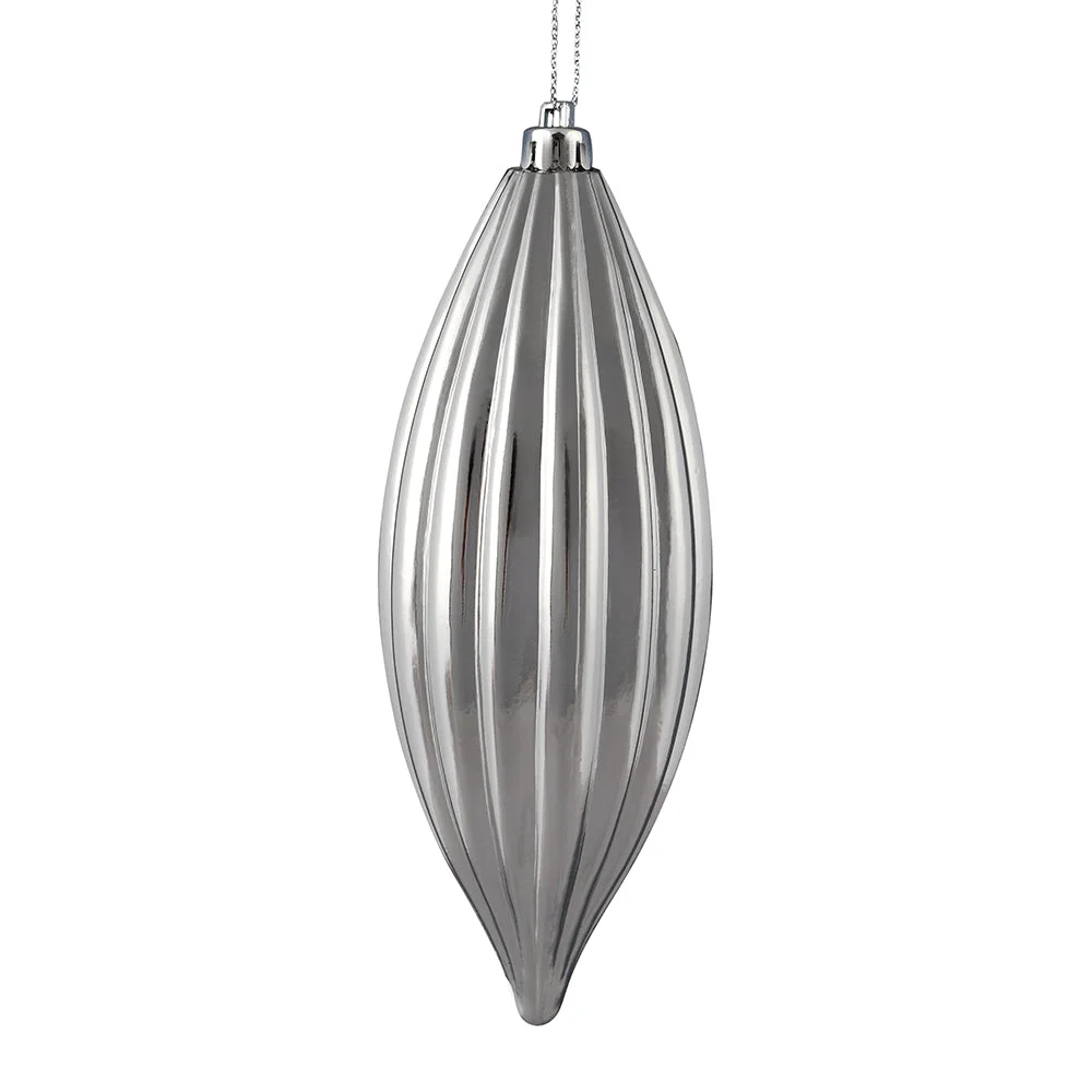 Vickerman M183207S 8" Silver Shiny Line Finial Ornament Pack Of 4