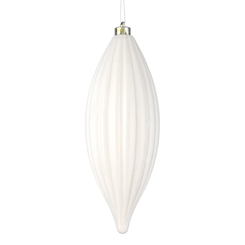 Vickerman M183211S 8" White Shiny Line Finial Ornament Pack Of 4