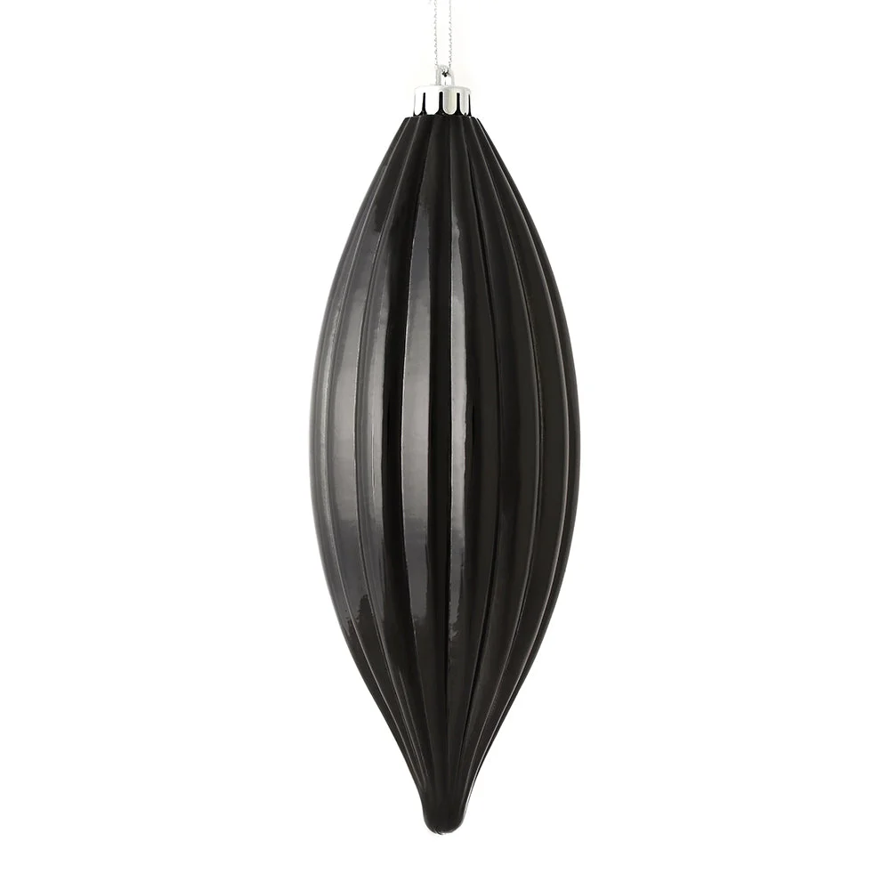 Vickerman M183217S 8" Black Shiny Line Finial Ornament Pack Of 4
