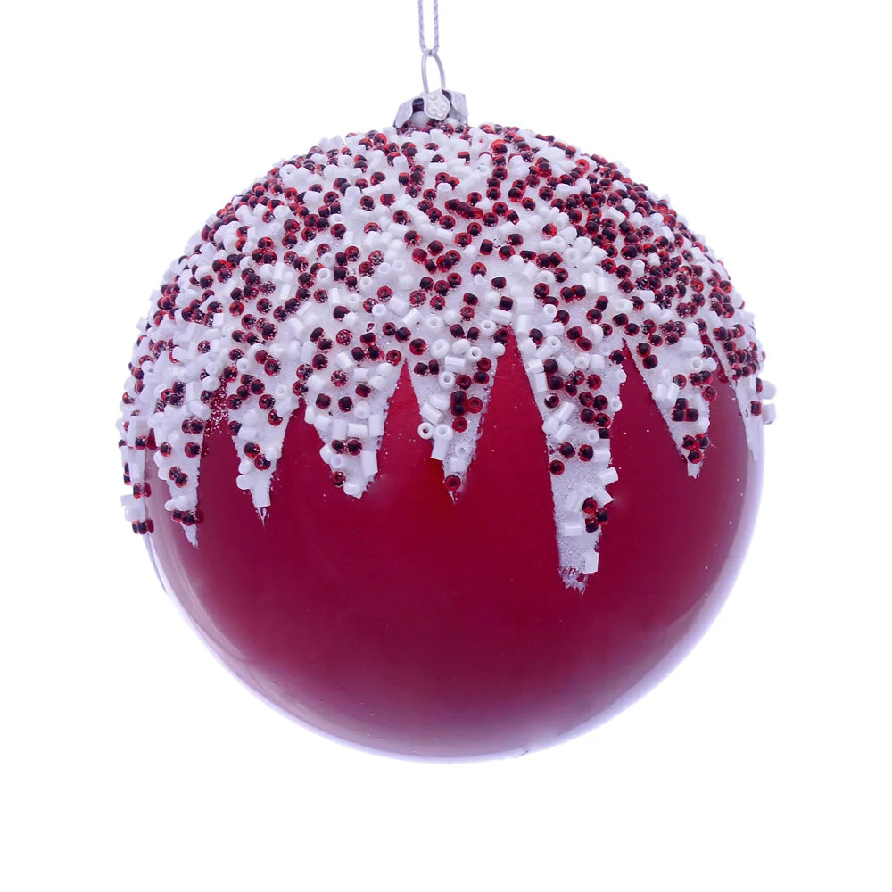 Vickerman MC190603 4.75" Red Beaded Candy Finish Ornament 2 Per Bag